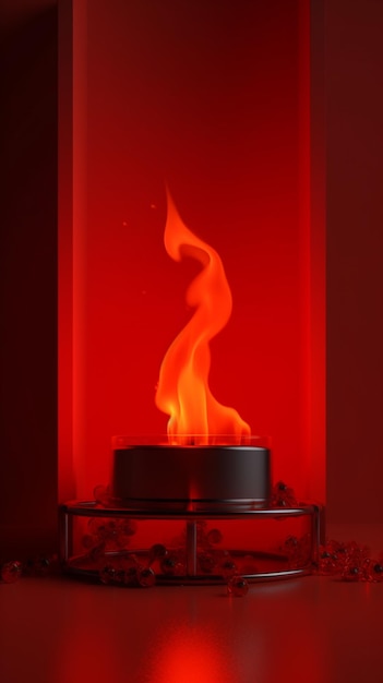 Eine rote Lampe mit einer Flamme in der Mitte.