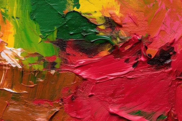 Eine rote Leinwand mit Ölfarbe in allen Farben des Regenbogens bemalen