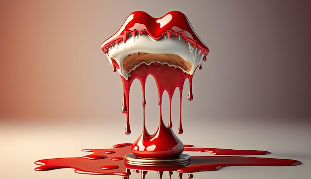 Foto eine rote lippe mit einem mund, der mit roter soße bedeckt ist