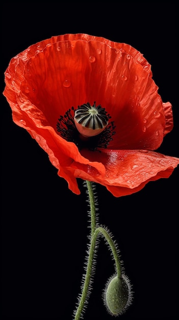 Foto eine rote mohnblume mit dem wort mohn darauf