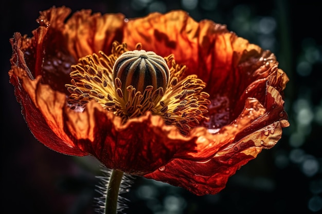 Eine rote Mohnblume mit einer einzelnen Blume in der Mitte.