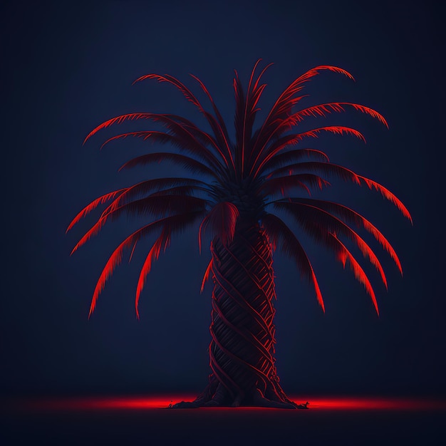 Eine rote Palme mit schwarzem Hintergrund und blauem Hintergrund.