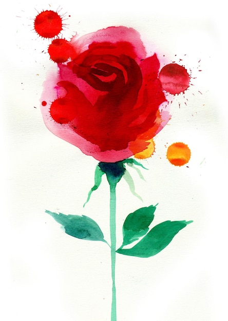 Eine rote Rose ist in Aquarell gemalt und hat eine rote Rose in der Mitte.