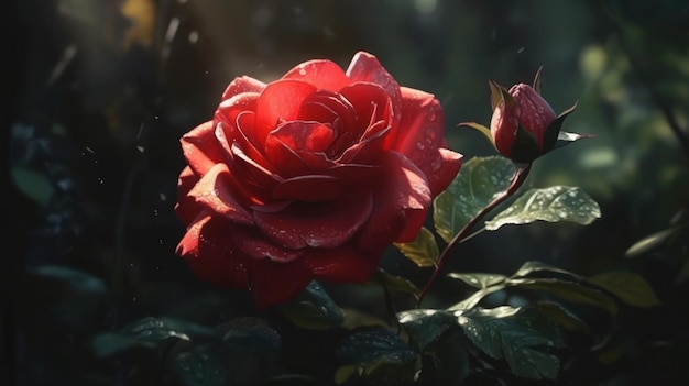 Eine rote Rose mit dem Wort Liebe drauf