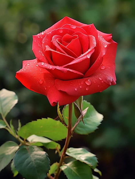 Foto eine rote rose mit wassertropfen darauf