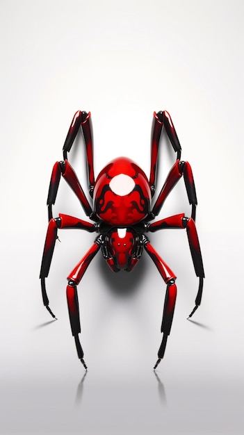 Eine rote Spinne mit einem weißen Kreis in der Mitte des Kopfes.