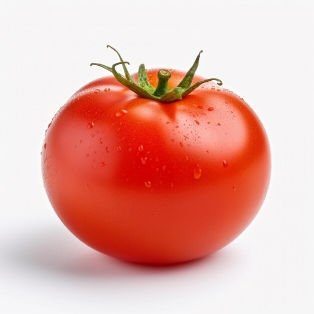 Eine rote Tomate mit Wassertropfen darauf