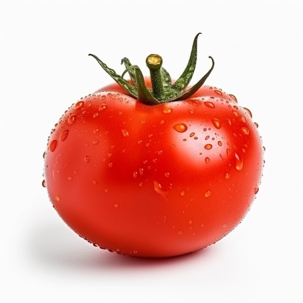 Eine rote Tomate mit Wassertropfen darauf
