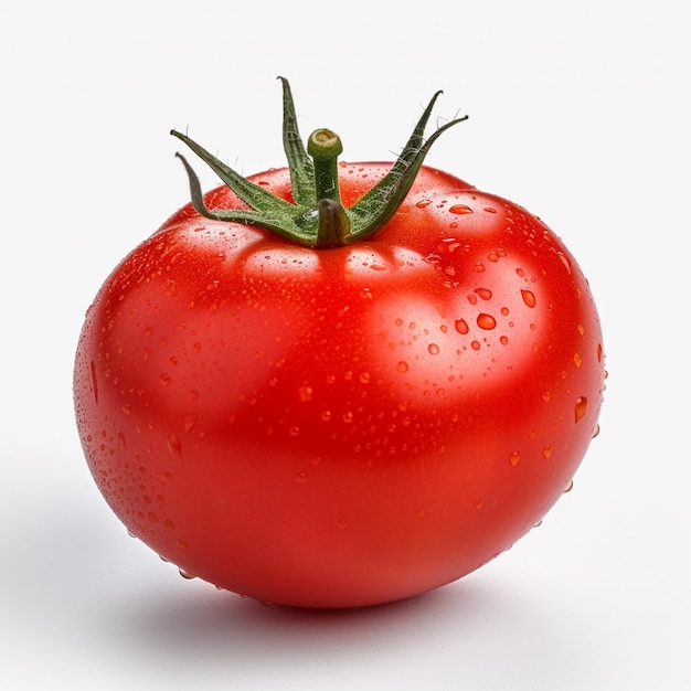 Eine rote Tomate mit Wassertropfen darauf