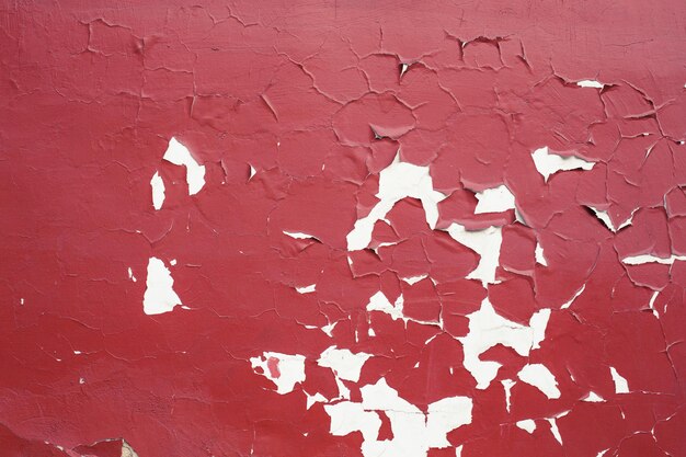 Eine rote Wand mit abblätternder Farbe und einem weißen Hintergrund.