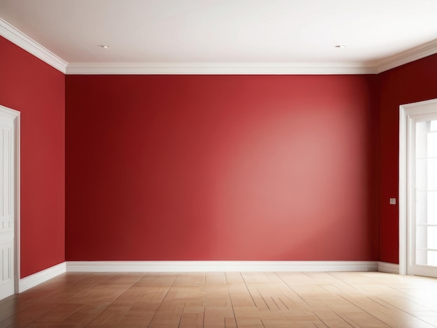 eine rote Wand mit einem weißen Rahmen und einer roten Wand mit einem Bild eines Raumes mit einer roten Mauer