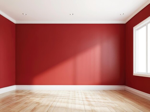 eine rote Wand mit einer weißen Decke und einer roten Wand mit einem Schatten darauf