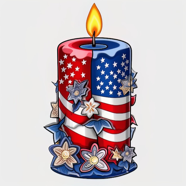 Eine rote, weiße und blaue Kerze mit der amerikanischen Flagge darauf.
