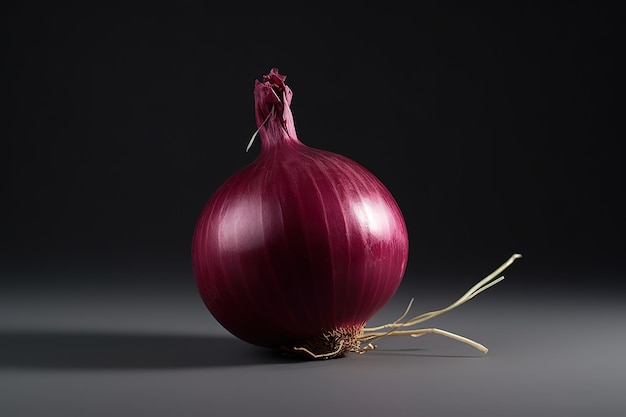 Eine rote Zwiebel ist auf einem schwarzen Hintergrund