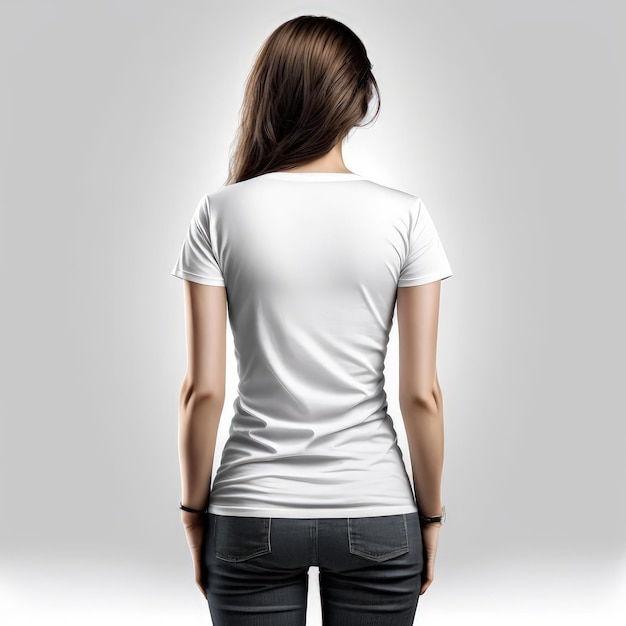 Eine Rückansicht einer Frau in einem weißen T-Shirt