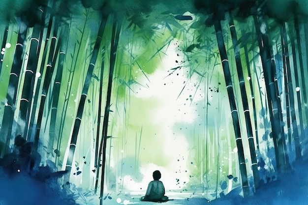 Eine ruhige Bambuswald-Aquarellillustration, die generativ ist
