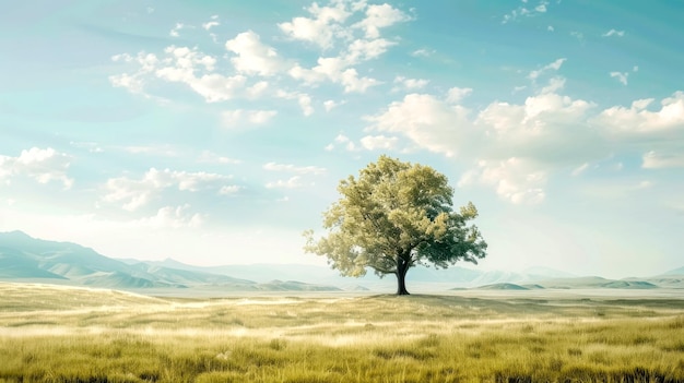 Eine ruhige Landschaft mit einem einsamen Baum