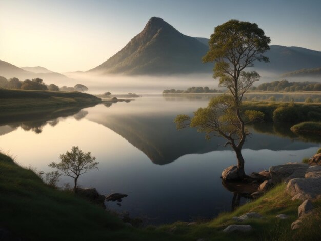 Eine ruhige Landschaft mit natürlichen Seen und Spiegelungen im Wasser