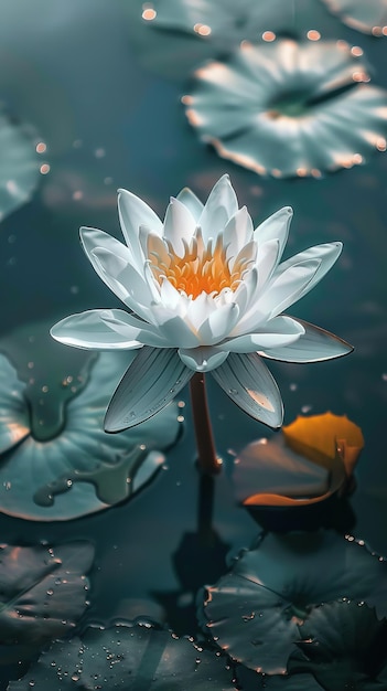Eine ruhige Lotusblume, die sich im sanften Glanz an ruhigen Gewässern sonnt