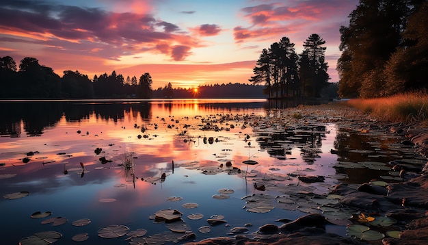 Eine ruhige Morgendämmerung am See