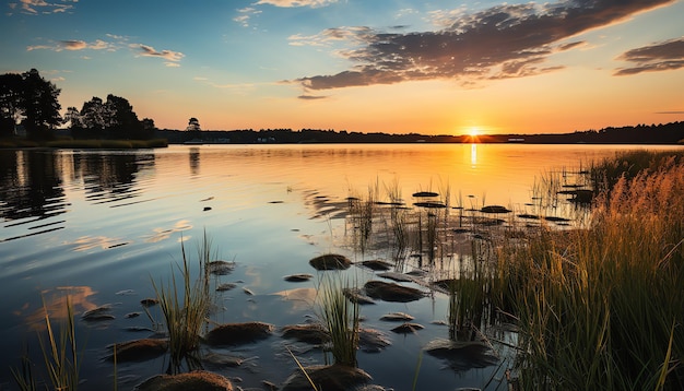 Eine ruhige Morgendämmerung am See