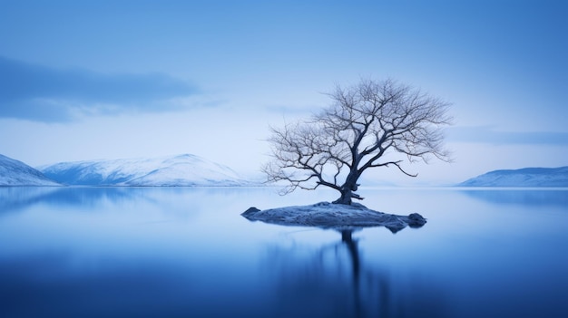 Eine ruhige schottische Landschaft Die symbolische Einsamkeit eines einsamen Baumes