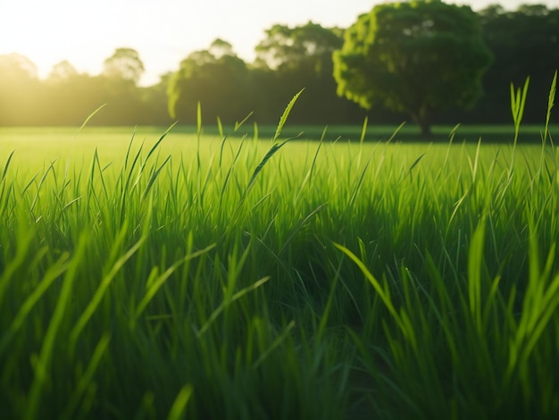 Eine ruhige und natürliche Szene einer mit üppigem grünem Gras bedeckten Ebene