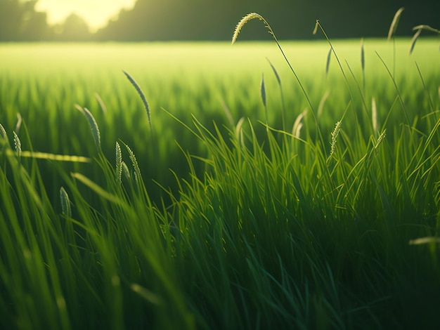 Eine ruhige und natürliche Szene einer mit üppigem grünem Gras bedeckten Ebene