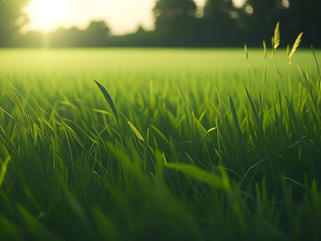 Eine ruhige und natürliche Szene einer mit üppigem grünem Gras bedeckten Ebene