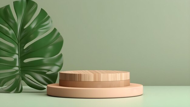 Eine runde Holzplattform neben einem Blatt