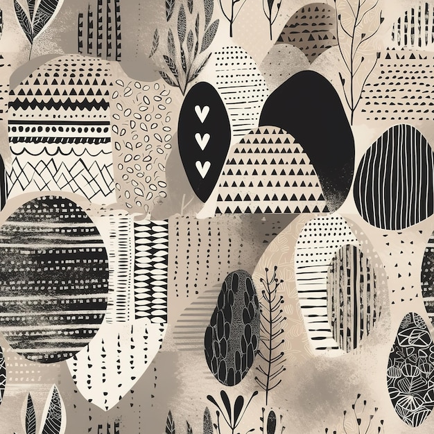 Eine Sammlung abstrakter Muster mit einem Schwarz-Weiß-Design.