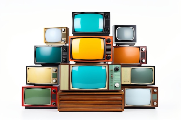 Eine Sammlung alter Vintage-Retro-Fernseher in einem Stapel