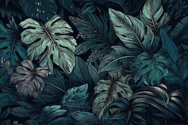 eine Sammlung grüner Blätter vor einem dunklen Hintergrund