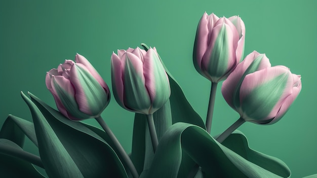 eine Sammlung rosafarbener Tulpen vor einem grünen Hintergrund