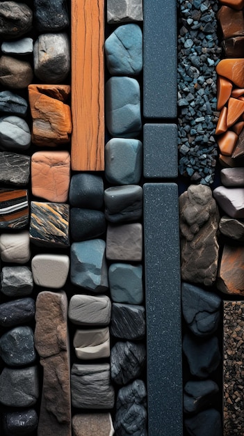 Eine Sammlung verschiedenfarbiger Steine, darunter einer aus Stein
