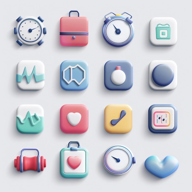 eine Sammlung von Apps, darunter eine Uhr und eine Uhr