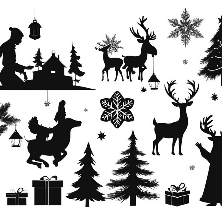 Foto eine sammlung von bildern, darunter eine weihnachtsszene, die worte "filmfigur" und "rentier"