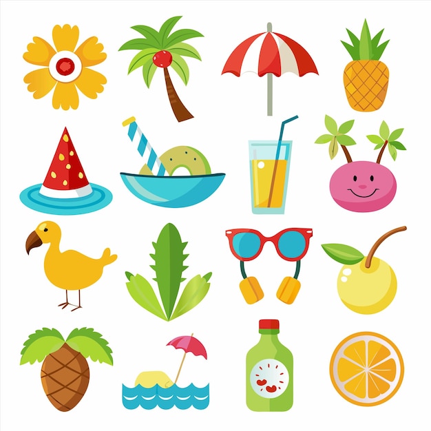 eine Sammlung von Bildern verschiedener Gegenstände, darunter eine Ananas, eine Ananas und eine Banane