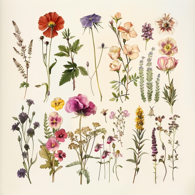 eine Sammlung von Blumen, darunter eine mit dem Satz "wild"