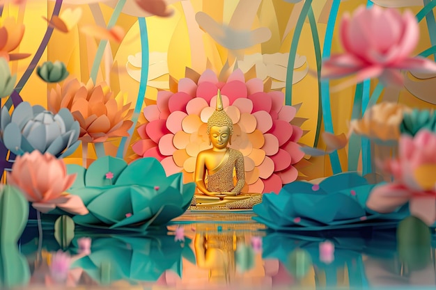 eine Sammlung von Blumen und eine Buddha-Statue