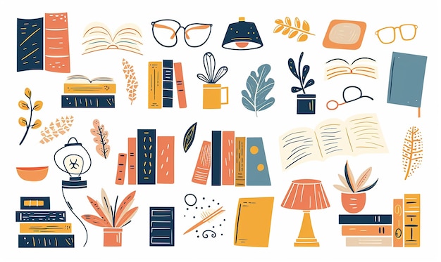 eine Sammlung von Büchern ein Buch und ein Lesezeichen