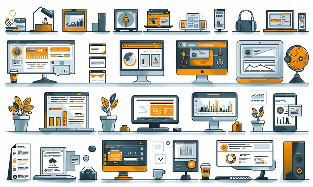 eine Sammlung von Computermonitoren mit einer, die sagt die Zeit von 500