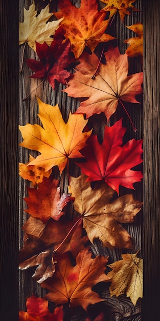 Foto eine sammlung von herbstblättern auf einem holztisch