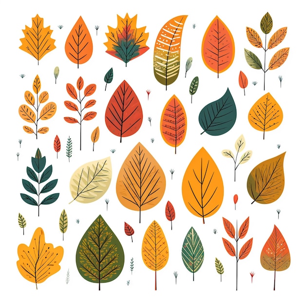 Eine Sammlung von Herbstblättern auf weißem Hintergrund Isolierte Vektorblätter