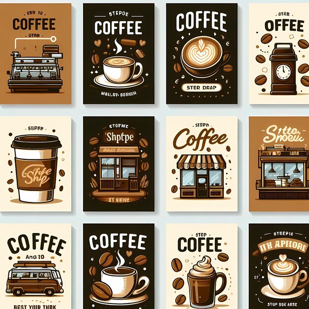 Foto eine sammlung von kaffeebechern und kaffeebechern postkarten für kaffeehäuser