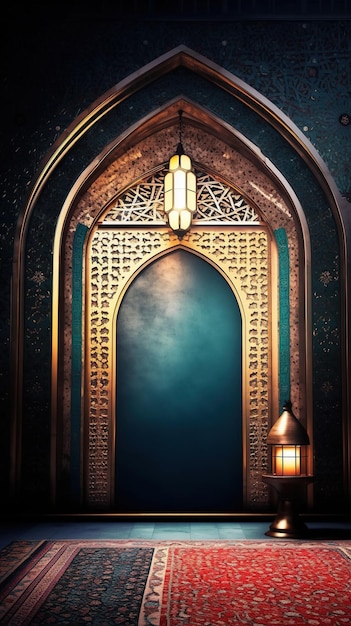 Eine Sammlung von Laternen für Ramadan Kareem auf blauem Hintergrund