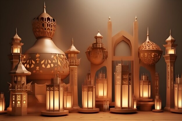 Eine Sammlung von Laternen und Lichtern mit arabischem Text
