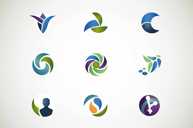 eine Sammlung von Logos, darunter eine Person und der Mond