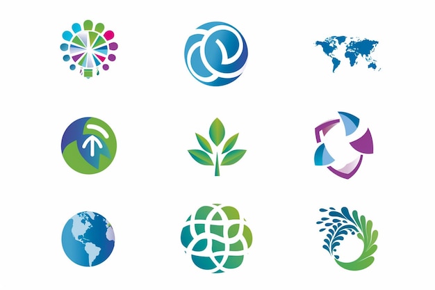 eine Sammlung von Logos, darunter eines, auf dem die Erde steht