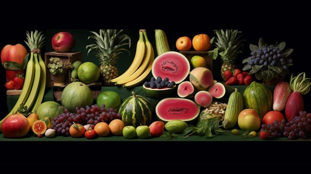 Eine Sammlung von Obst und Gemüse, darunter